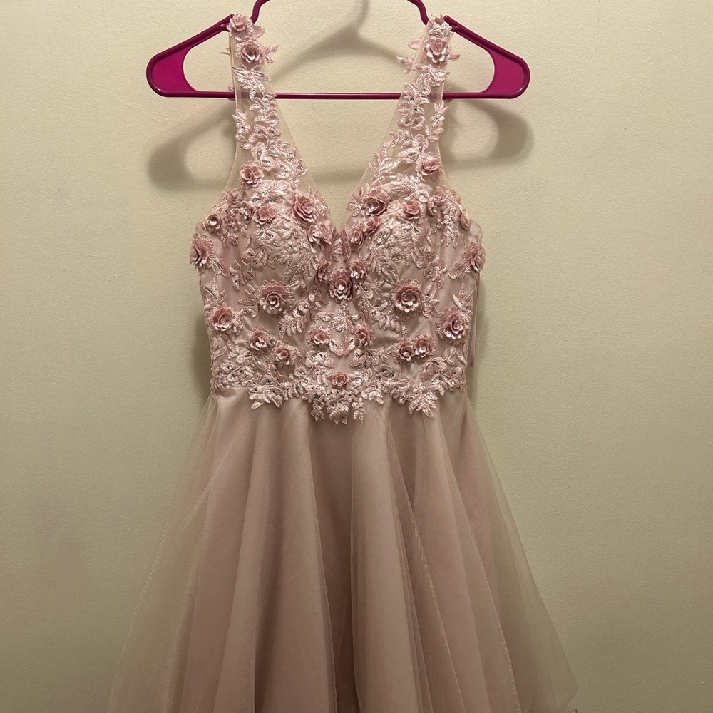 Pink semiformal party dress with gorgeous details